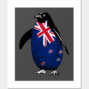 Cute New Zealand Penguin | Vintage Penguin Supporting New Zealand All The Way Posters and Art